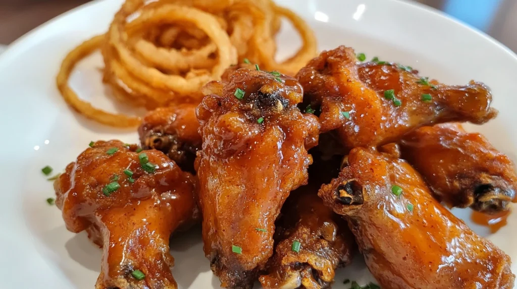 Honey Buffalo Wings served with crispy fried onion