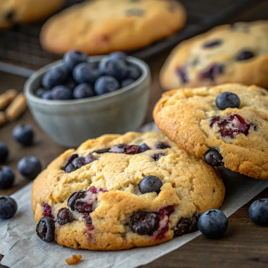 Soft and chewy lemon blueberry cookies on a plate