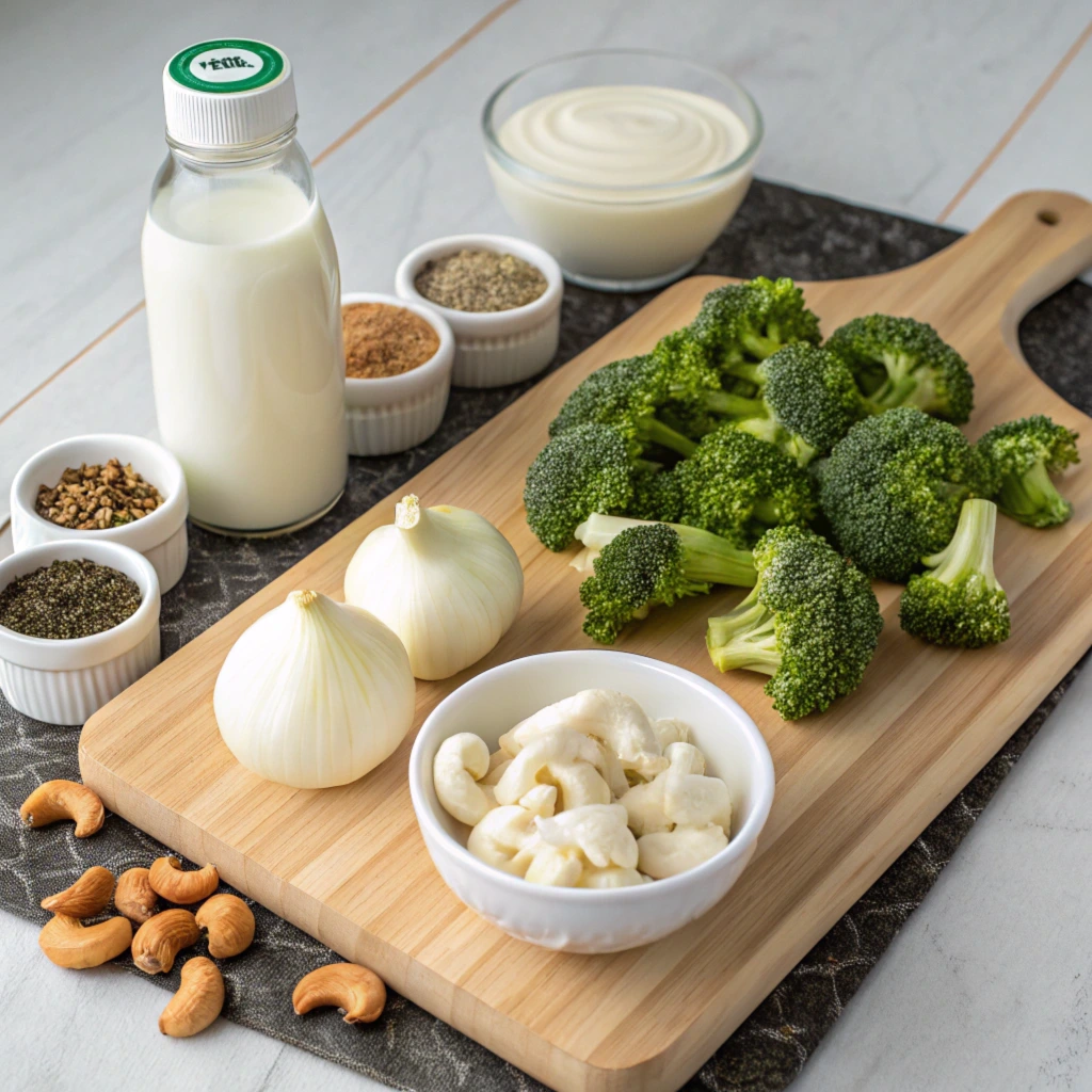 ingredients of healthy creamy broccoli soup recipe