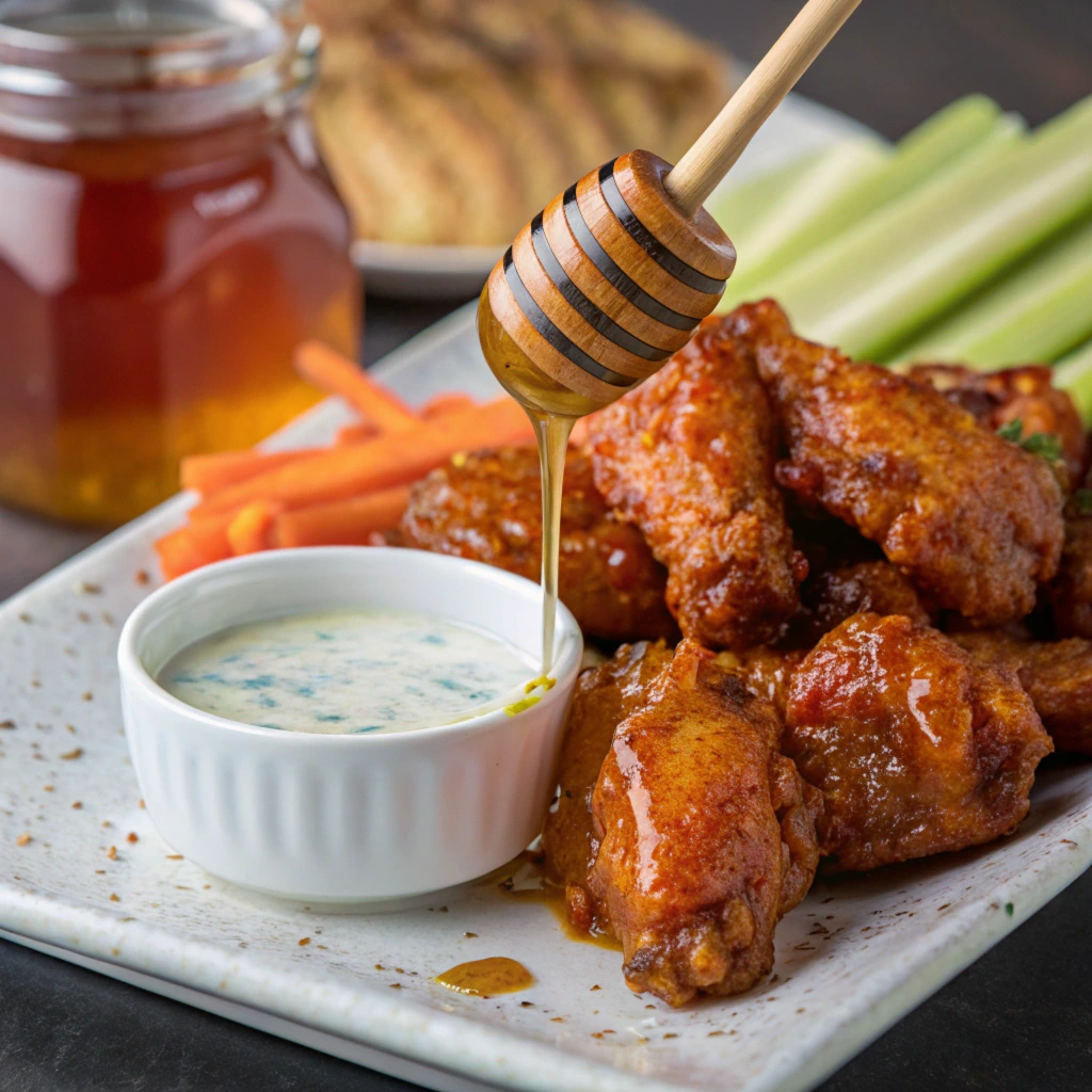 honey buffalo wings recipe​ served with carrots 