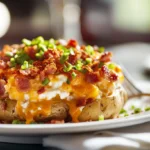 Crispy air fryer baked potato skins stuffed with cottage cheese and cheddar cheese, garnished with paprika and green onions