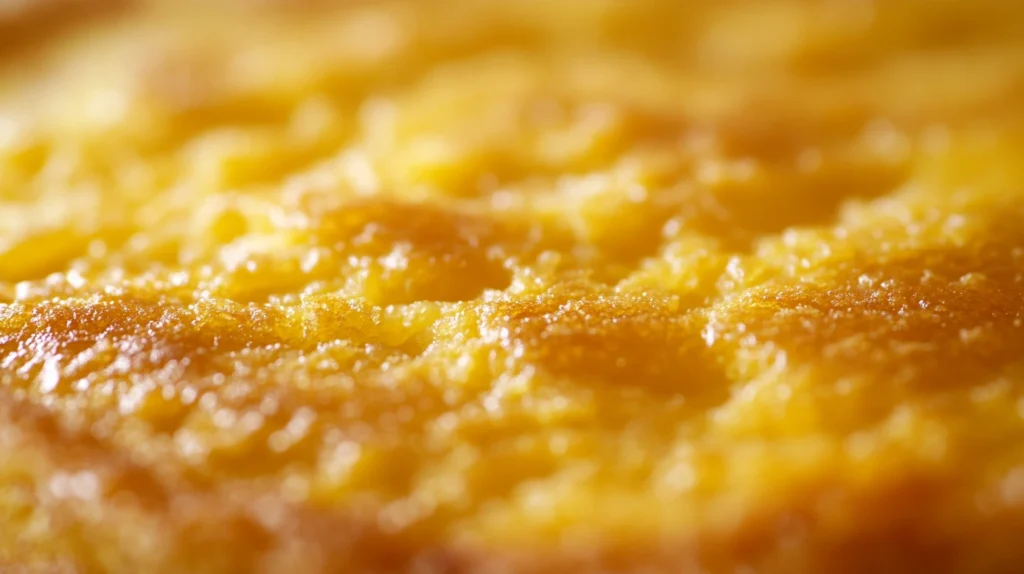 Close-up of the golden, crispy crust of Southern cornbread.