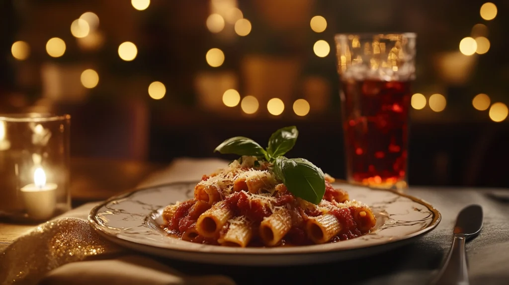  Plated Rigatoni alla Grassa served with cola
