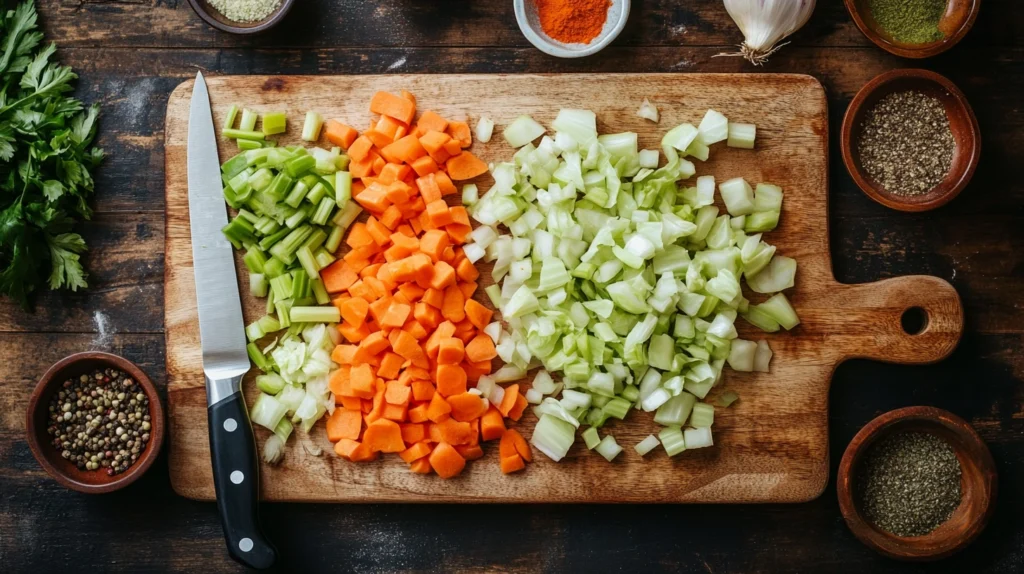 Freshly chopped cabbage, carrots, and onions prepared for healthy cabbage soup