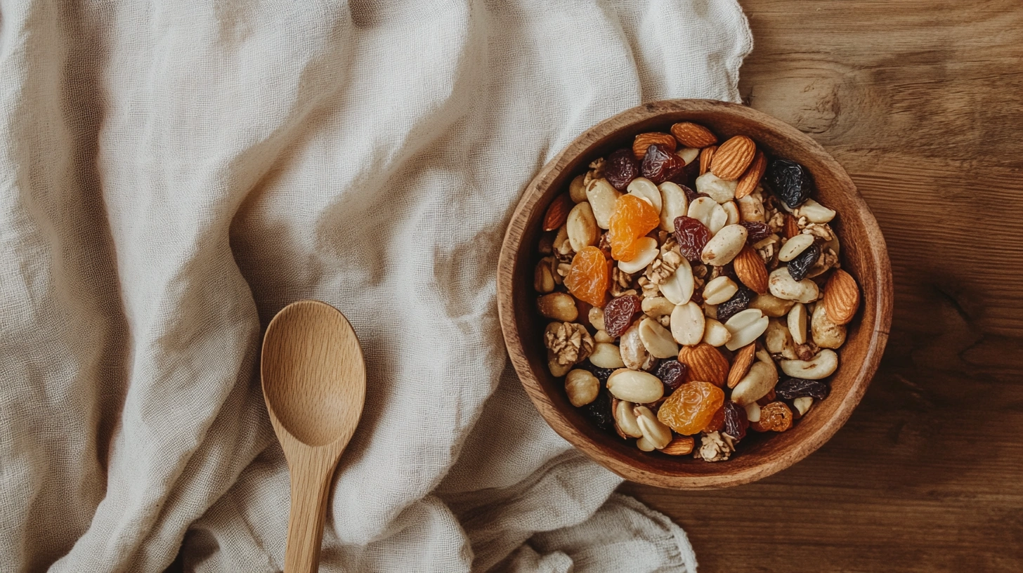 Homemade Trail Mix in a Rustic Bowl – A Healthy Snack Option