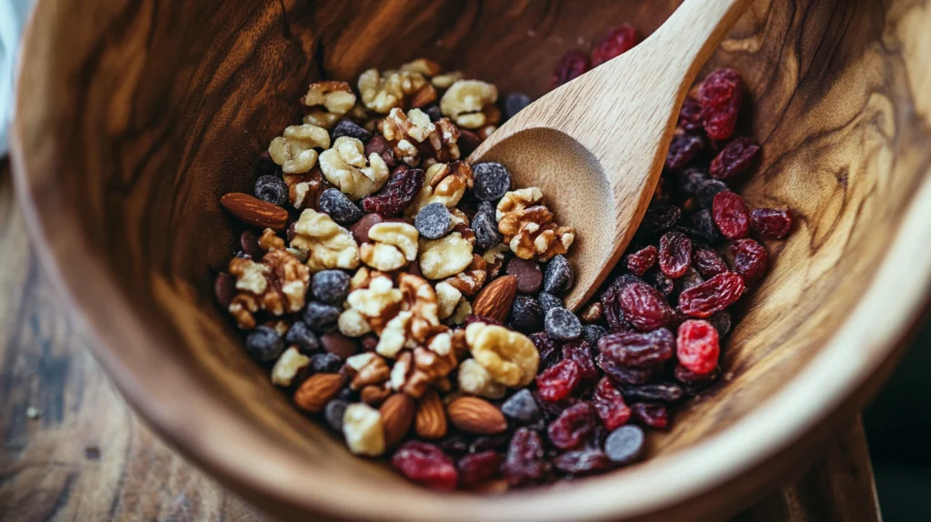 Mixing Nuts, Fruits, and Chocolate for a Homemade Trail Mix