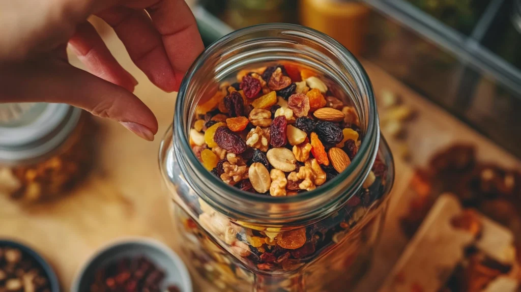 Mixing Nuts, Fruits, and Chocolate for a Homemade Trail Mix