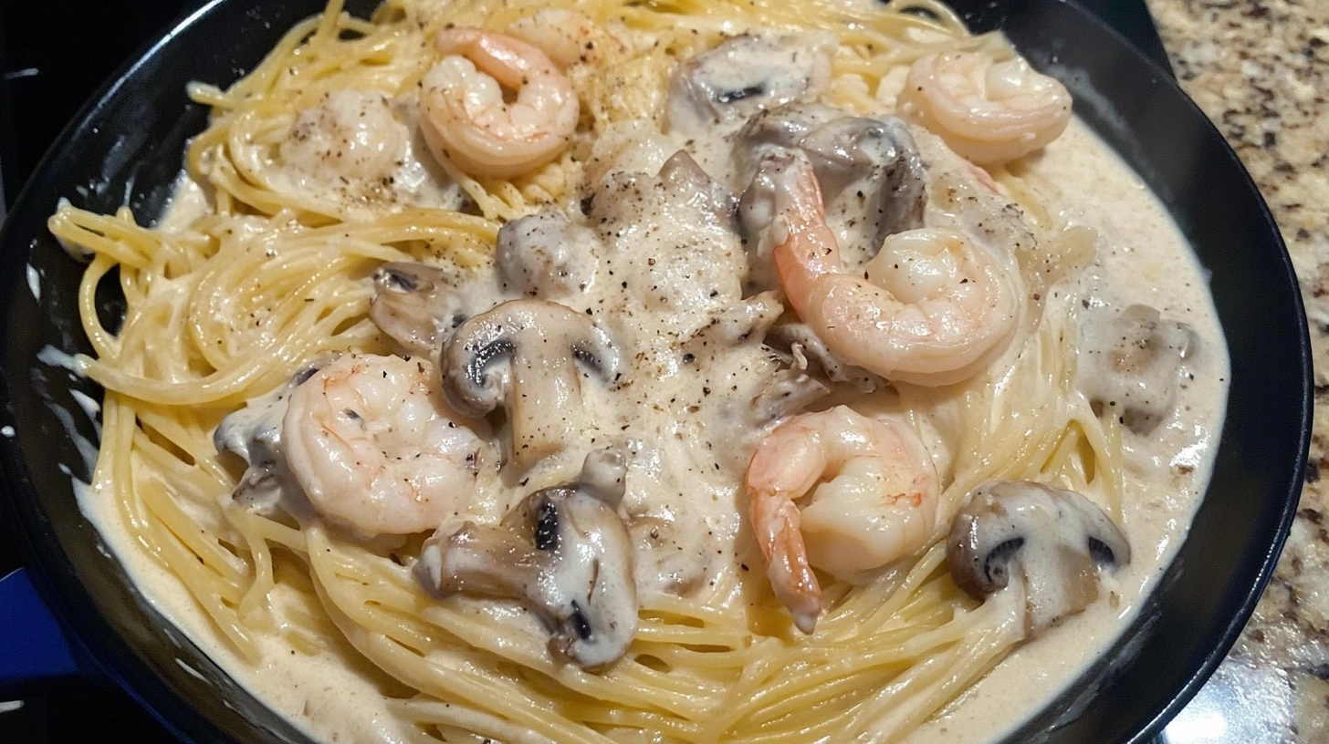 Garlic Shrimp Mushroom Pasta